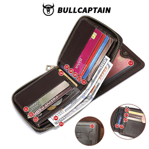 กระเป๋าสตางค์ผู้ชาย BULLCAPTAIN ทำจากหนังแท้คุณภาพสูง กระเป๋าใส่เหรียญสำหรับผู้ชาย กระเป๋าใส่บัตร กระเป๋าสตางค์แบบมีซิปรอบด้าน - Product Image 6