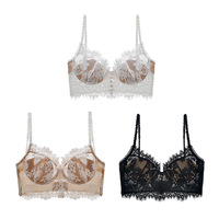 Bra Tanpa Tali Belakang Berenda Hitam, Lingerie Seksi Deep V, Bralette Tipis Bernapas, Pakaian Dalam Wanita