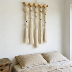 Décoration <span class=keywords><strong>murale</strong></span> minimaliste bohème en macramé <span class=keywords><strong>pour</strong></span> salon, nœuds de gourde tressés, pompons, <span class=keywords><strong>pour</strong></span> entrée et chambre - Product Image 1