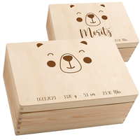 Boîte à souvenirs pour bébé, personnalisée, gravée, en bois de hêtre, thème ours, pour ranger les souvenirs, cadeau pour la naissance, le baptême, l'anniversaire, les filles