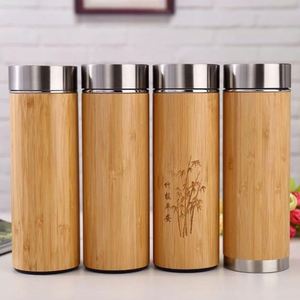 100% Natural <b>Bamboo</b> 304 Stainless Steel Double Wall Tumbler Thermos Cups PC <b>Straw</b> Accessories Bar Use Coffee Mug Water Bottle - Product Image 1