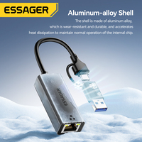 Adaptateur de câble réseau Ethernet ESSAGER ES-OTG30 petit 1000 Mbps 2 en 1 USB Type C vers RJ45 pour iPhone PC ordinateur de bureau