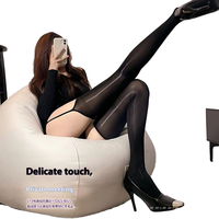 Bas en soie noire transparente sexy avec dentelle grise, brillant huileux, jarretière fine, bas longs à l'huile de cheval