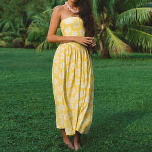 Vestido largo bohemio sin tirantes de diseño de alta calidad, con estampado lujoso, personalizado, de rayón transpirable. - Product Image 1