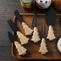 Ensemble de 6 couteaux à fromage en acier inoxydable avec manches en bois, design sapin de Noël, pour les fêtes de Noël et l'utilisation en restaurant