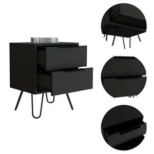 Augusta 2 <b>Drawer</b> Nightstand Black Hairpin Legs <b>Side</b> <b>Table</b> End <b>Table</b> - Product Image 3
