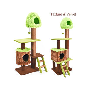 OEM yeşil ekstra büyük kedi ağacı Xxl doku kadife çok seviyeli kedi tırmanma kulesi Condos kalın Sisal tırmalama mesajları - Product Image 1