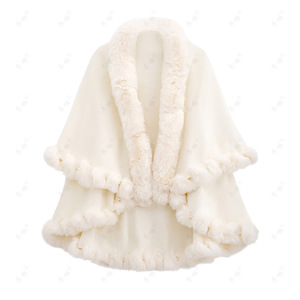 Châle pour femme Poncho en tricot uni pour femme avec construction à double couche et bordure en fourrure pelucheuse - Product Image 4