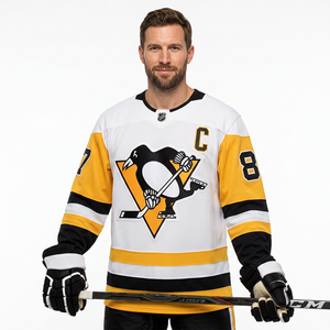 Camiseta de Hockey sobre Hielo Blanca para Hombre de los Pittsburgh Penguins con el Logotipo del Capitán C, Número 87, Diseño sin Mangas con Cuello en V, 100% Poliéster - Product Image 3
