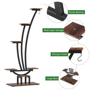 5-laags hoge gebogen plantenstandaard, set van 2, met grote capaciteit voor bonsai, houten bruine plank voor decoratie - Product Image 5