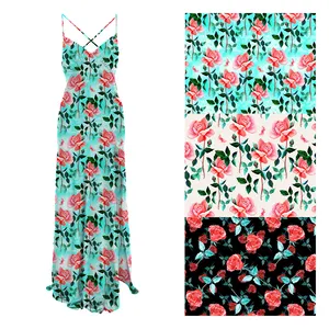 Tela de gasa de poliéster suave para vestido, patrón de flores de Rosa vibrantes a la moda, 75D, precio por metro