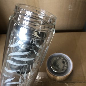Bouteille à thé en verre borosilicate à double paroi, anti-fuite, avec infuseur en acier inoxydable et couvercle en bambou, 350 ml, 400 ml, 500 ml, pour le bureau et les voyages - Product Image 3