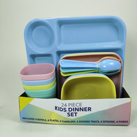 Service de table 24 pièces avec assiettes carrées en PP à compartiments, couverts réutilisables, vaisselle pour la maison et la cuisine