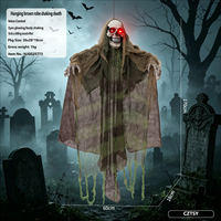 Décoration d'Halloween : squelette électrique, démon de la mort, fantôme suspendu, lumineux, avec effets sonores d'horreur, accessoires pour fête et maison hantée