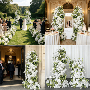Classic White <b>Hydrangea</b> Floral Columns <b>Artificial</b> Wedding Decor Reusable Handmade Silk Arrangement Modern Environment-Friendly - Product Image 4