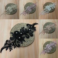 Fleur en dentelle à appliques perlées rose poussiéreux pour costumes de danse lyrique, costumes de bal, bandeaux de mariée, écharpes avec paillettes