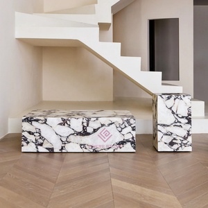 Designer Calacatta Viola Marble Tea <strong>Table</strong> Set Luxury <strong>Square</strong> Coffee <strong>Table</strong> Minimalist Low Profile <strong>Side</strong> <strong>Tables</strong> - Product Image 2