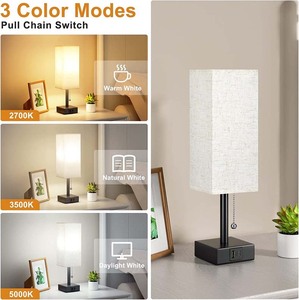 <span class=keywords><strong>Lampada</strong></span> da Comodino OSEN con Porta <span class=keywords><strong>USB</strong></span> per <span class=keywords><strong>Ricarica</strong></span> Rapida, Moderna e Utile, con 2 Prese AC e Paralume in Tessuto Quadrato - Product Image 2