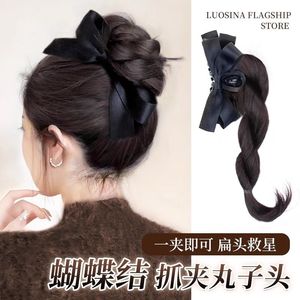 Peluca de cola de caballo para chicas de secundaria con lazo y pinza para el cabello, trenza autoenrollable, elegante peluca de moño para cualquier forma de rostro - Product Image 5