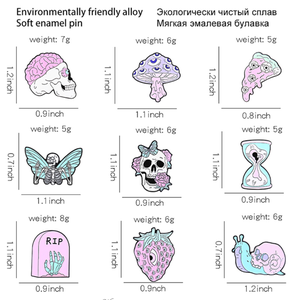 โกธิค Lapel Pins ที่กำหนดเองสีชมพูพังก์โครงกระดูกผีเสื้อพิซซ่าเข็มกลัดปกป้ายซอฟท์เคลือบขา Dropshipping - Product Image 4