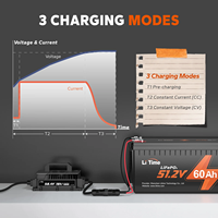Chargeur de batterie au lithium professionnel LiTime à trois étapes de charge, étanche IP65, 58,4 V 18 A, câble d'entrée, indicateurs LED, portable