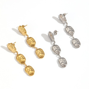 Pendientes colgantes de acero inoxidable de tres capas con forma de rostro, pliegues irregulares, diseño geométrico para mujer, joyería de moda - Product Image 5