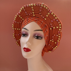 Sinya Beautiful Ladies Auto Gele Headtie avec perle pleine broderie à la main Aso Oko Headtie pour mariage traditionnel - Product Image 3