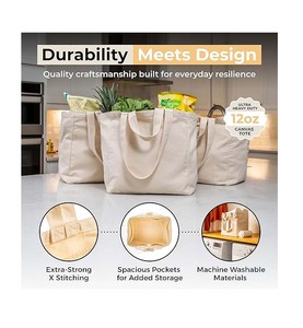 Juego de 3 bolsas de supermercado XL con bolsillos reales, correa larga para el hombro y asa corta. Resistente, Plegable, Lavable - Product Image 3