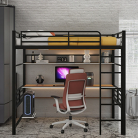 Cadre de lit mezzanine en métal moderne avec bureau Lit double et rangement en bois massif Vente en gros d'usine de meubles noirs d'origine