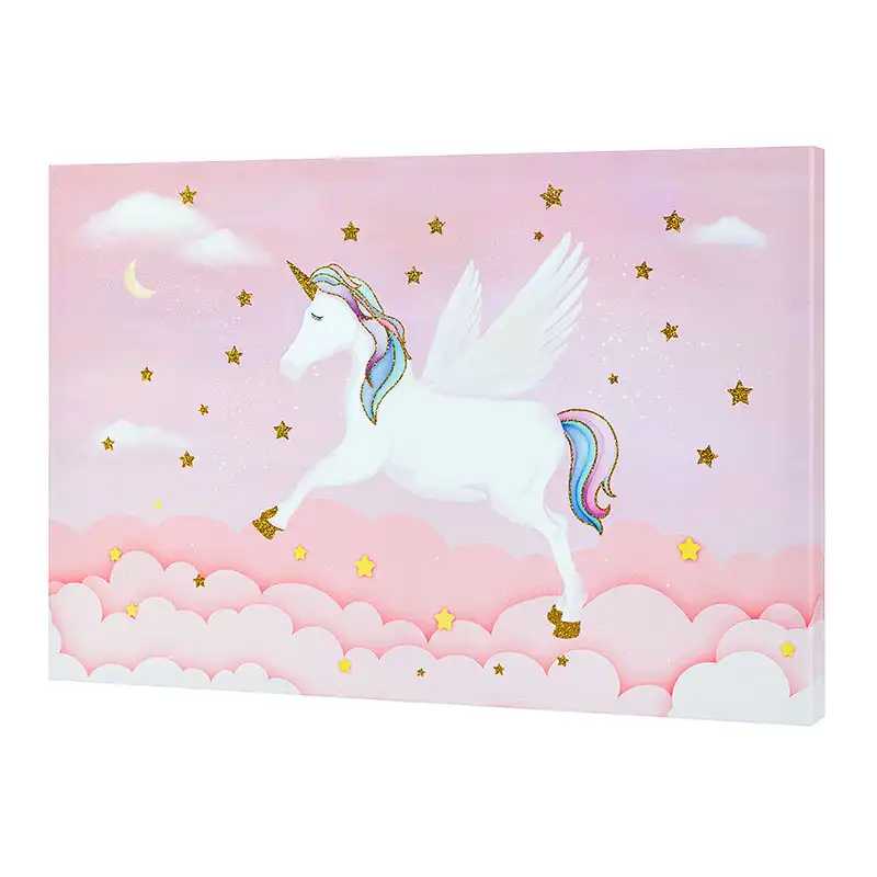 Unicorn קיר ציורי בד ילדי גליטר קישוט סלון קישוט