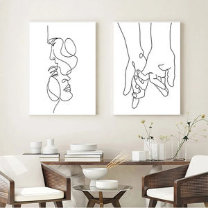 Disegno a mano di coppia amore bacio di arte della parete pittura su tela nordica poster e stampe minimaliste immagini da parete per soggiorno - Product Image 4