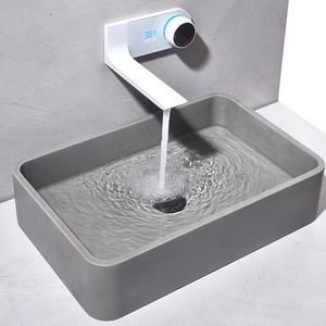 Grifo <span class=keywords><strong>de</strong></span> lavabo empotrado <span class=keywords><strong>de</strong></span> cerámica y cobre con válvula oculta, <span class=keywords><strong>para</strong></span> agua fría y caliente, con pantalla digital, acabado cepillado, minimalista e invisible. - Product Image 3