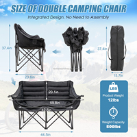 Fauteuil de camping surdimensionné pour deux personnes, chaise pliante en fer robuste, design moderne, utilisation en extérieur sur la terrasse