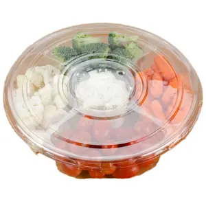 派对选择极地帕克10英寸透明宠物圆形5格餐饮托盘带盖一次性水果包装