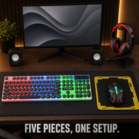 Ensemble de jeu 5 en 1 clavier filaire souris casque tapis de souris haut-parleurs 104 touches 1000 DPI RGB pour PC portable Vente en gros TF250