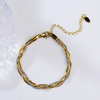 Ensemble collier et bracelet Lincy en acier inoxydable plaqué or 18 carats PVD bicolore, torsadé, en forme de corde, avec chaîne à perles en os de serpent, vente en gros