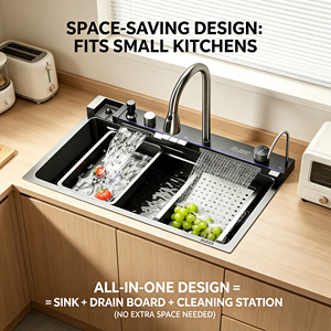 Évier de <span class=keywords><strong>cuisine</strong></span> monobloc en acier inoxydable 304 fait main avec plateau et vidange intégré – Offre Spéciale - Product Image 5