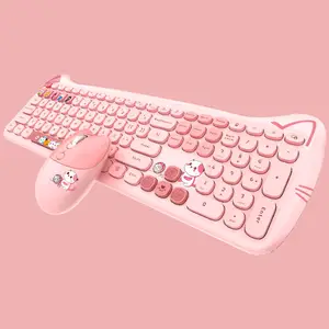 Set Kombo Mouse Optik 3 D dan Keyboard Multimedia Ukuran Penuh Bentuk Kucing dengan Bantalan Mouse