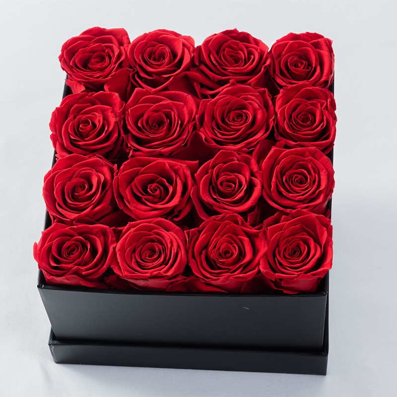 16 rose dans une boîte carrée