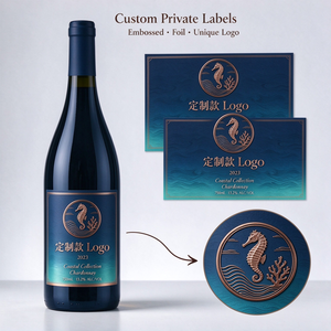 Étiquettes <span class=keywords><strong>de</strong></span> vin personnalisées en feuille <span class=keywords><strong>de</strong></span> cuivre gaufrée, dégradé bleu vague océanique, autocollantes pour bouteille <span class=keywords><strong>de</strong></span> vin <span class=keywords><strong>blanc</strong></span> <span class=keywords><strong>Chardonnay</strong></span> - Product Image 1