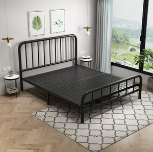 Minimalist Black Metal <b>Bed</b> <b>Frame</b> Full Size <b>Platform</b> Bedstead Stable Design Bedroom Furniture - Product Image 3