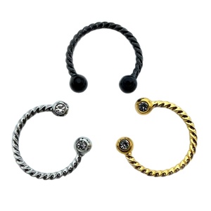 De acero inoxidable barra torcida de la broca del fruto del café herradura anillos en la nariz - Product Image 5