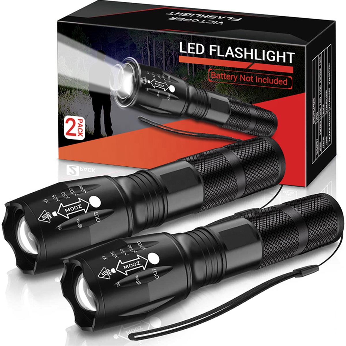 Conjunto de linterna LED recargable impermeable para acampar de alta potencia, linterna pequeña, linterna táctica, batería, linternas con Zoom telescópico