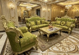 Barockes Rokoko Luxus-Sofa aus Massivholz, Vergoldet, Handgeschnitzt, mit Braunem Lederbezug, Amerikanisches Wohnzimmer-Sofa für Luxus-Suiten - Product Image 6