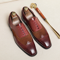 Chaussures habillées pour hommes à lacets en cuir, bout pointu, style brogue sculpté, antidérapantes et respirantes, pour le bureau et les mariages