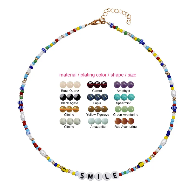 Bestone Fashion Design Trendy Jewelry Seed Beads Custom Boho Pendant Pearl Necklace Women beaded necklace choker