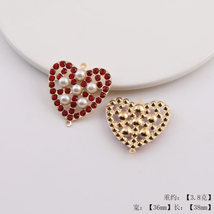 Colgante de metal con diamantes de imitación en forma de corazón, borla de perlas y diamantes rojos, accesorios de joyería DIY para tocados y pendientes, Primavera 2025 - Product Image 2
