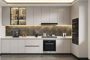 Armoires de cuisine en forme de L modernes et minimalistes SANTOPOVA, panneaux de porte mats, quartz, granit, évier imperméable, charnières pour appartements - Product Image 4