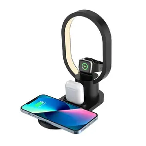 4 trong 1 không dây sạc trạm dock cho Iphone 14 15Pro với LED bàn đèn sạc không dây 4 trong 1