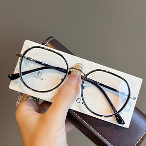 Qianai – lunettes rondes en métal TR90, monture complète, verres anti-lumière bleue pour femmes, Style coréen S3 23069 - Product Image 5